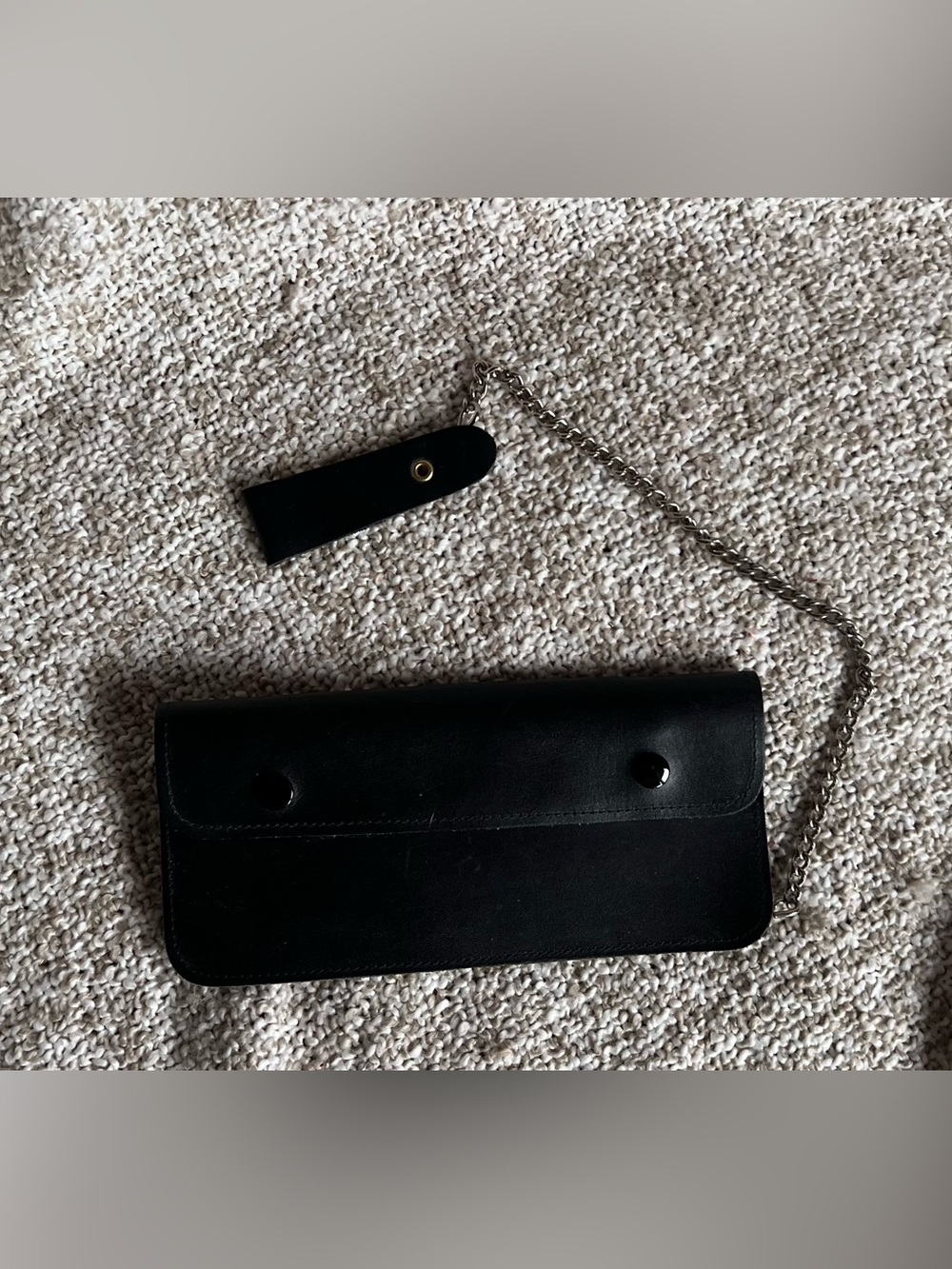 Vintage Ferree Leather Canada Black Biker Bifold Long Chain Wallet Snap Closure